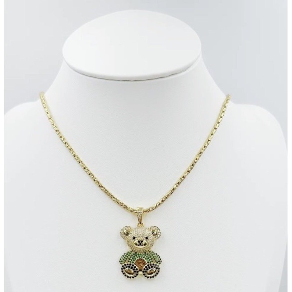 (..6.50)18k Gold Plated Waterproof Cooper Chain And Pendant Bear Green